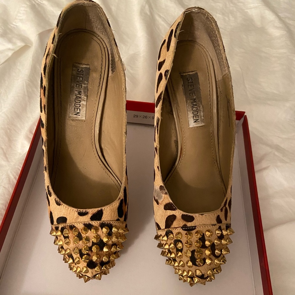 Steve Madden cheetah print with gold spikes heels